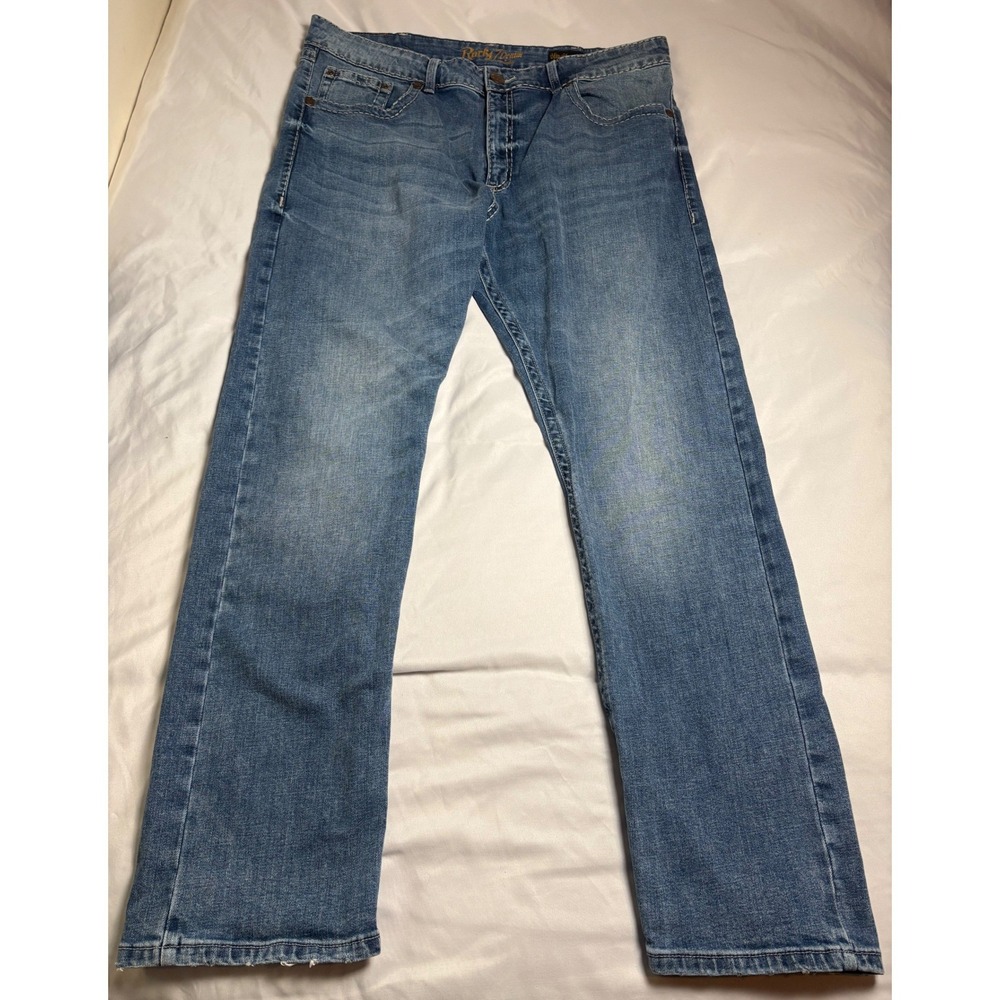 Wrangler Rock 47 Denim Slim Straight Jeans Mens 40x34 Blue Good Stretch Casual